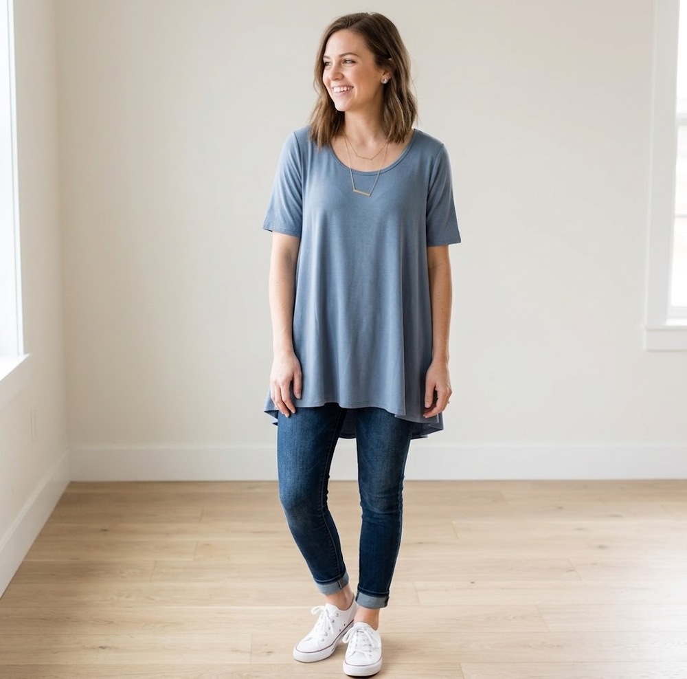 LuLaRoe Perfect T Women’s M Slate Blue Modal Swing Tunic Top NWT